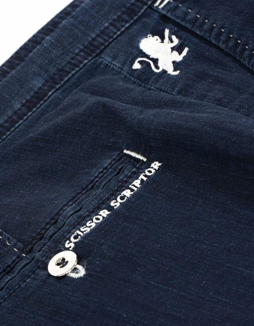 Scissor Scriptor Dark Blue Fine Cotton Denim Chinos image